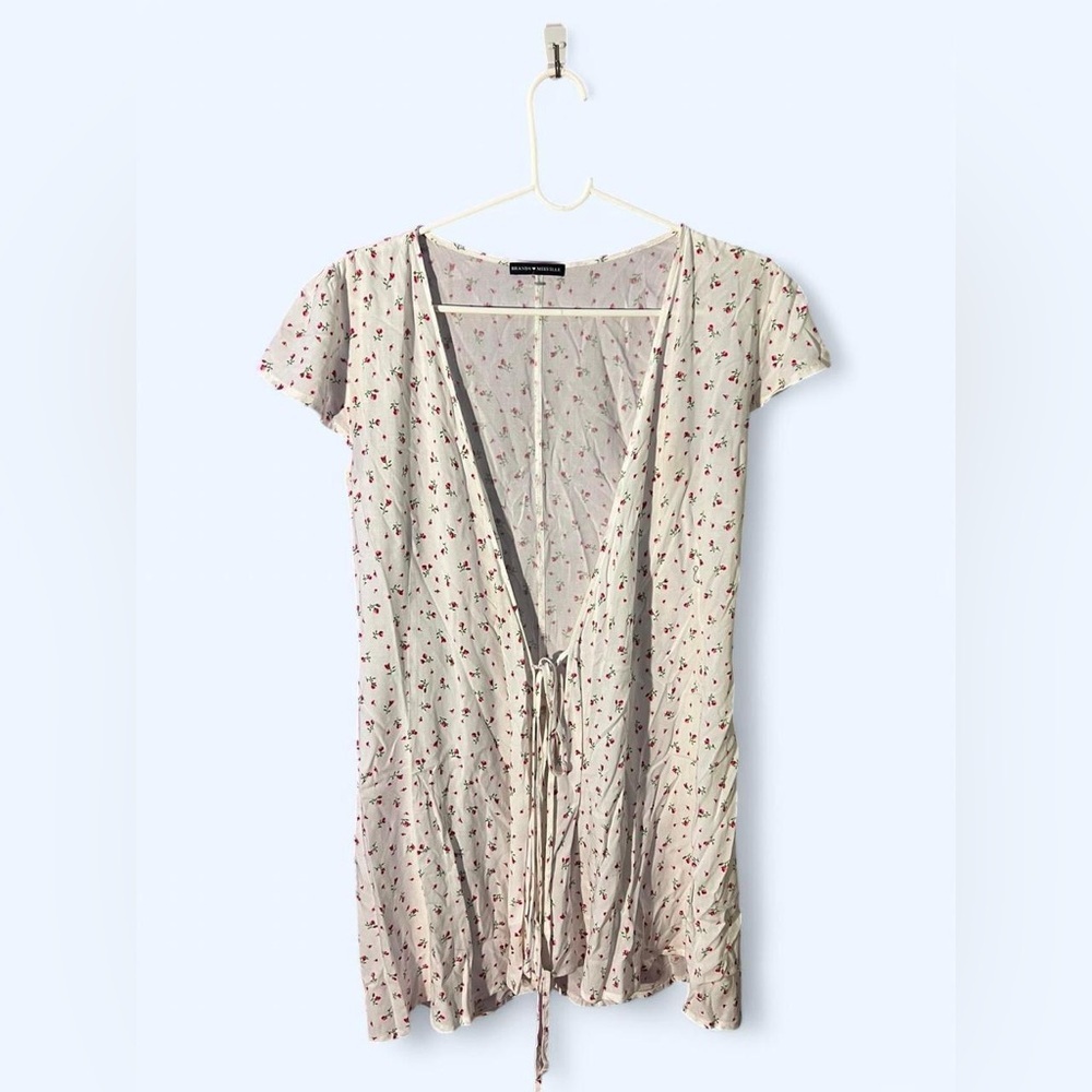 White/cream floral tie-front brandy melville wrap dress
